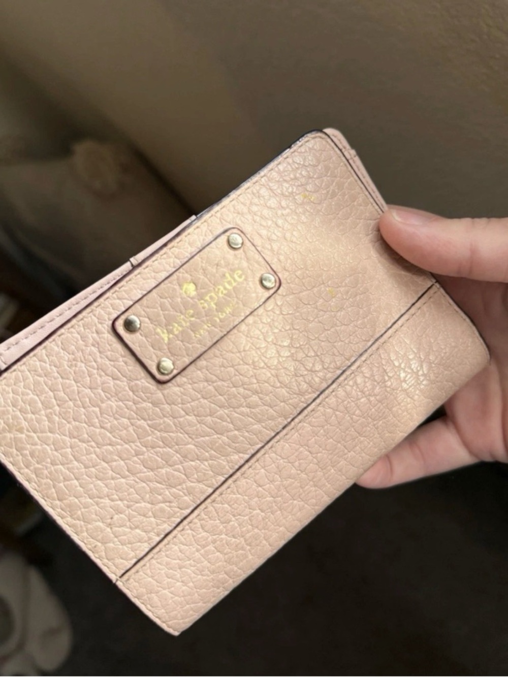 kate spade Pale Pink Pebbled Leather Wallet with Gold Logo